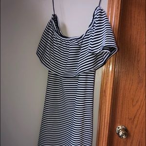 White and navy blue stripe dress